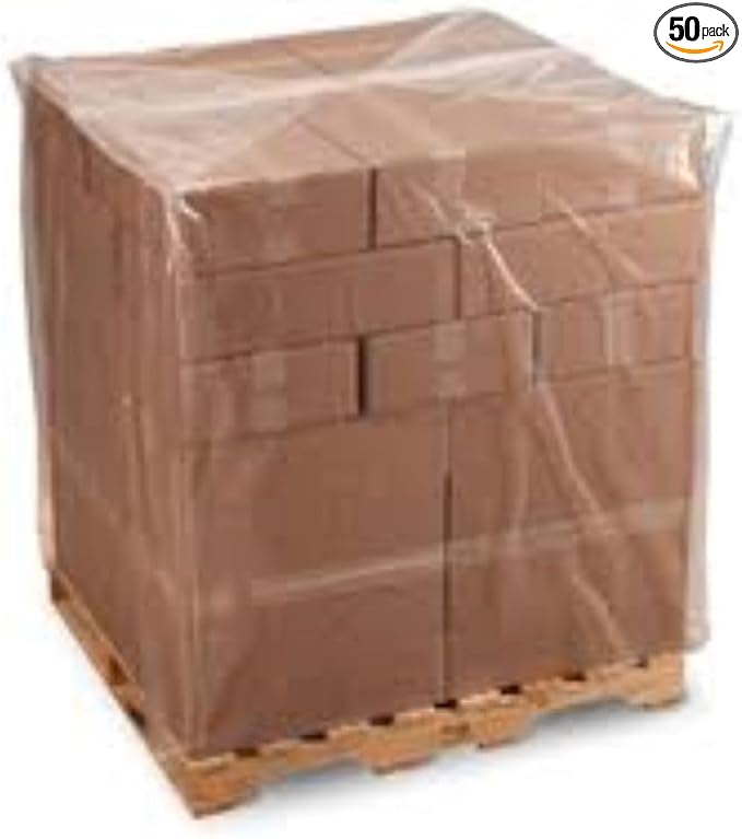 Farm Plastic Supply - Pallet Cover Bags 50 Pack - 3 Mil Clear (55" x 53" x 75") - Heavy Duty Construction Grade Strength Pallet Bags, Polyethylene Pallet Bags, Outdoor Protection, and Pallet Storage