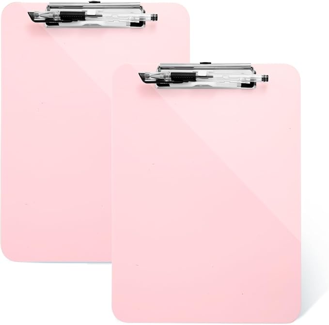 2 Pack Pink A4 Clipboard with Pen Holder,Standard Letter Size,Heavy Duty Clip Boards 8.5x11,Cute Clipboards for Women Kids Students,Nurses, School Office Home Supplies