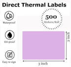3" x 2" Thermal Labels Stickers Purple, Square Thermal Shipping Stickers, Multipurpose Inventory Self-Adhesive Direct Thermal Label for Small Business (500 Labels/Roll)
