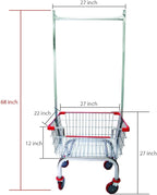 Laundry Cart Chrome Coated with Double Pole Rack, 2.5-Bu (Red or Blue Trim) (Red)