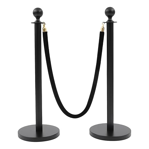 8 Packs Stanchion Posts Black Stainless Steel Stanchion Post Queue 5 ft Black Velvet Rope Red Carpet Ropes and Poles Crowd Control Barriers with Fillable Base for Theaters Wedding Exhibition