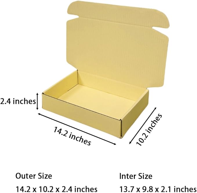 20 Pcs 14.2 x 10.2 x 2.4 inches Larger Size Shipping Boxes for Small Business Cardboard Corrugated Mailer Boxes for Shipping Packaging Holidays Craft Gifts Giving Products (Butter Yellow)