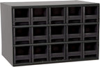 Akro-Mils Steel Garage Storage Cabinet, Small Parts Organizer Metal Cabinet for Hardware, Nails, Screws, Bolts, Nuts, and More, 17" W x 11" D x 11" H, 15-Drawer, Gray Cabinet/Black Drawers (19715)