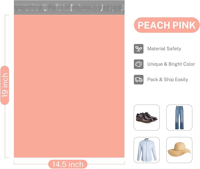 Metronic Poly Mailers 14.5X19 500Pack, Strong Adhesive Shipping Envelopes for Clothing, Waterproof Shipping Bags for Small Businesses, Flexible Mailers Poly Bags Packages Bags, Peach Pink