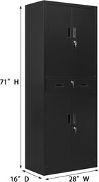 Metal Storage Cabinet, 71" H x 28" W x 16" D Locking Storage Cabinet with Adjustable Shelves and One Drawer, Steel Cabinet for Office, Garage, Home, School, Utility (Black)