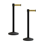Crowd Control Warehouse CCW Series RBB-100 - Set of 2 Stanchion Retractable Belt Barriers - 7.5 Foot, Yellow"Cleaning in Progress" Black Letters Belt with Black Post - Easy Assembly