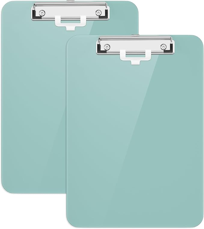 Hongri Plastic Clipboard with Pen Holder, Green 8.5x11 Letter Size Clip Board for Classroom, Office, Students, Nurses and Women, Low Profile Clip, Size 12.5 x 9 in(Pack of 2)