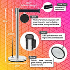 DuraSteel Chrome Crowd Control Barriers Stanchions with Retractable Belts - Metal Stanchion Posts w/ 6.5ft Black Retractable Barrier Belt Ropes - Queue VIP Safety Line Dividers - Set of 2 Stantions