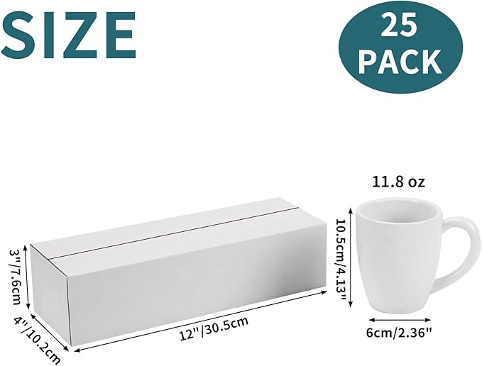Calenzana 12x4x3 Shipping Boxes Set of 25, White Corrugated Cardboard Box for Mailing Packing Gifts Small Business