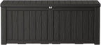 Extra-Large 150 Gallon Outdoor Chest Storage Waterproof - Outside Storage Box & Bench, Resin Deck Chest for Patio/Pool, Lockable UV-Resistant, Onyx Black