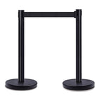 DuraSteel Black Crowd Control Barriers Stanchions with Retractable Belts - Metal Stanchion Posts w/ 6.5ft Black Retractable Barrier Belt Ropes - Queue VIP Safety Line Dividers - Set of 2 Stantions