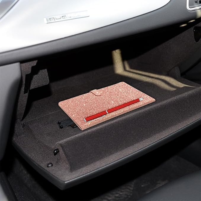 2 Ppack Leather Car Registration and Insurance Card Holder, Car Document Holder for Cards License with Magnetic Shut(Glitter Pink-Ear