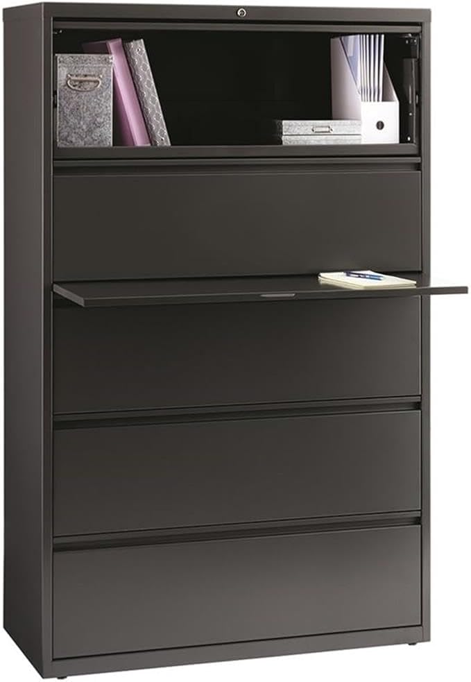 Pemberly Row 42-in Wide Metal 5 Drawer Lateral Filing Cabinet Charcoal