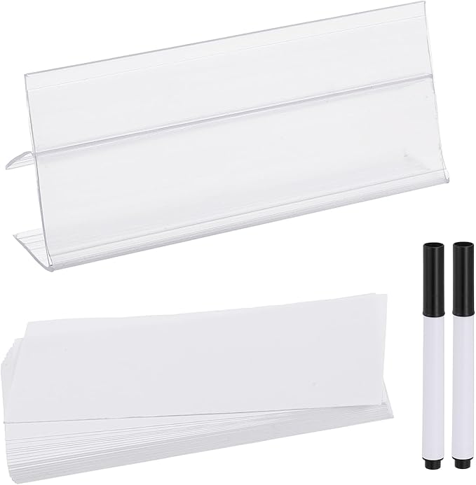 PATIKIL 3.9" x 1.8" Wire Shelf Label Holder, 20 Pack Reusable Plastic Price Tag Display Clip for 0.79" to 0.98" Thick Shelves with Paper Inserts Pens for Home Market Store, Clear