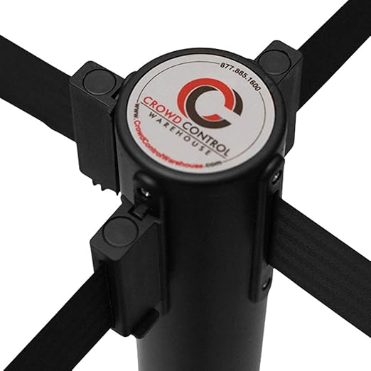 Crowd Control Warehouse CCW Series RBB-100 Set of 2 Stanchions with Retractable Belts - 11 Ft Black/Yellow Belt, Yellow Post - Line Dividers for Crowds Retractable Crowd Control Barriers