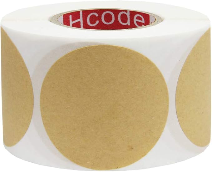 Hcode 2'' Natural Circle Price Stickers Kraft Paper Dots Labels Target Pasters Adhesive Writable Labels 500 Pieces Per Roll (2 inches)