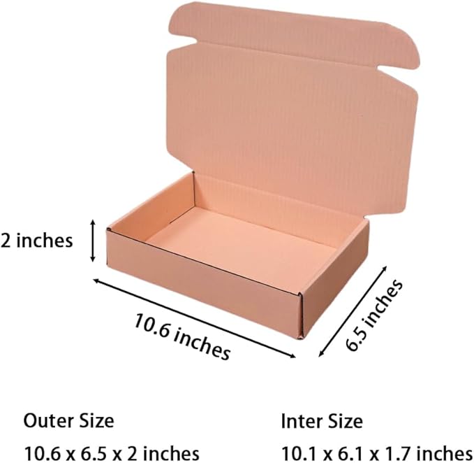 50 Pcs 10.6 x 6.5 x 2 inches Shipping Boxes for Small Business Cardboard Corrugated Mailer Boxes for Shipping Packaging Holidays Craft Gifts Giving Products (Powder Pink, 10.6 x 6.5 x 2")