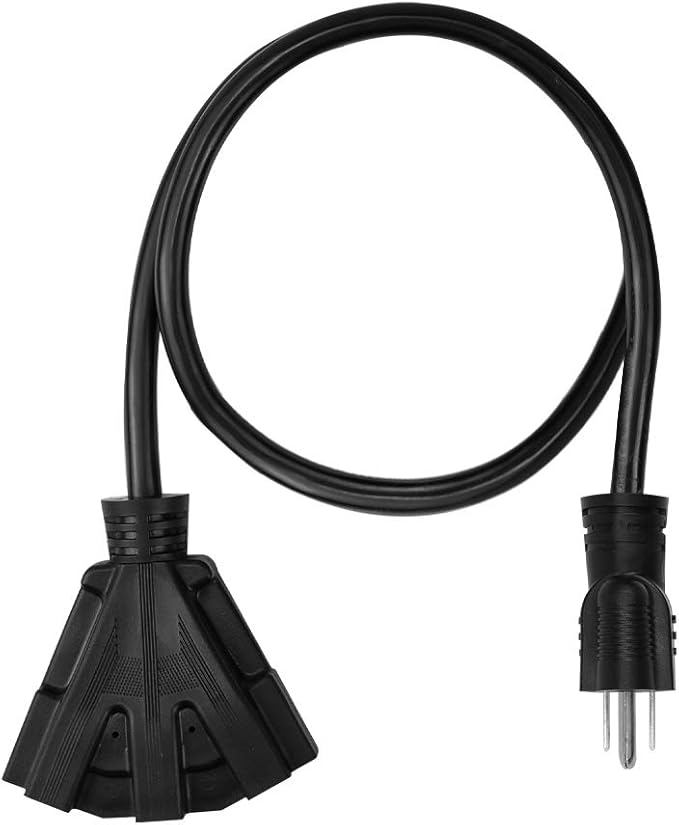10FT 12/3 Outdoor Extension Cord, Heavy Duty 3-Outlet SJTW Indoor/Outdoor Three-Prong Power-Cord 12-Gauge Grounded 15-Amp 1875 Watts