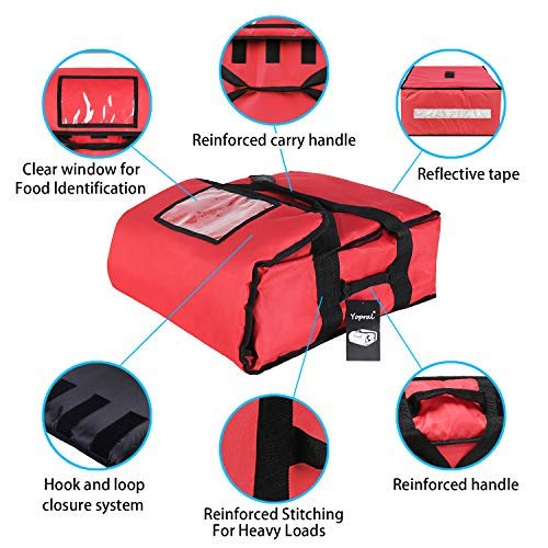 Pizza Bag,Large Thermal Pizza Delivery Bags Insulated Food Delivery Bag Moisture Free Professional Pizza Warmer Carrier Bags Hold Up to 5-16" or 4-18" (Red, 20"X20"X11")