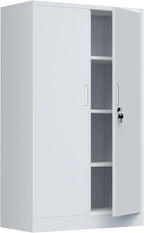 Metal Storage Cabinet with Locking Doors and Adjustable Shelves, 53.5-Inch Tall Lockable Storage Cabinets for Home Office Garage Kitchen Pantry (White)