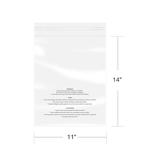 iMailer - 100 Pcs - 11" x 14" Clear Poly Bags with Suffocation Warning Self Seal 1.6 Mil for Shipping, Packaging, T-Shirt - Permanent Adhesive