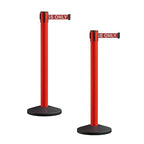 Crowd Control Warehouse CCW Series RBB-150 - Set of 2 Stanchion Retractable Belt Barriers - 16 Foot, Red"Authorized Access ONLY" White Letters Belt with Red Post - Easy Assembly