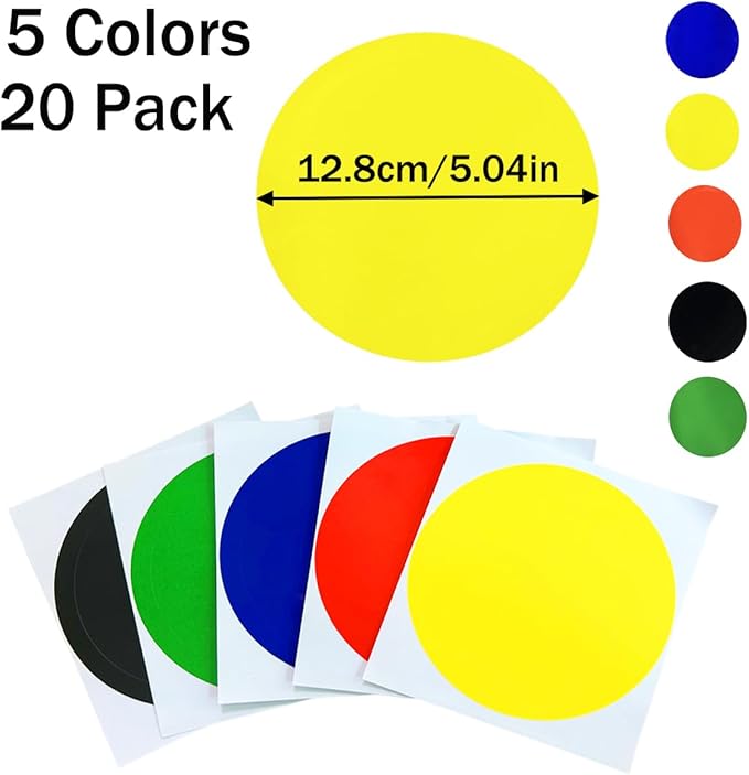 5inch Colored Moving Large Round Labels-20PCS Circle Labels Dots Stickers,Organizational Storage Markers for Moving,Nursery School,Office,Garage & Yard Sale 5 Colors (20pcs-5 Colors-5inch)