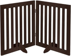 unipaws 24”H Free Standing Pet Gate for Dog Cat, Wooden Dog Gates for Doorway, Stairs, Step Over Foldable Pet Fence for The House, Expandable Doggy Barrier, Indoor Use, Espresso