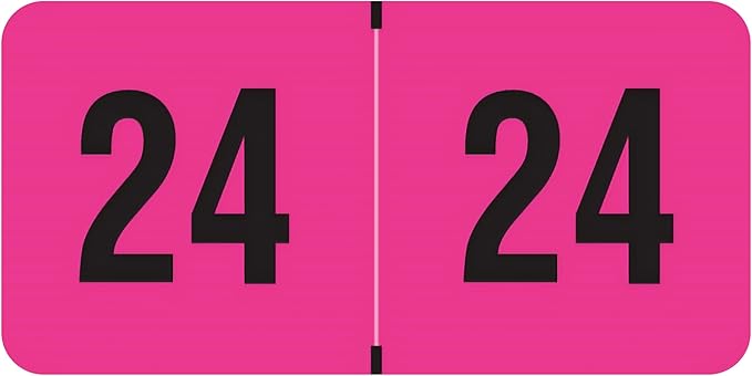 2024 Year Labels, Doctor Stuff 2024 Chart Stickers, Fluorescent Pink Color Coded, USA Made Year Stickers for End Tab File Folders, 500 Labels per Roll, 1 Roll, 3/4" x 1-1/2"