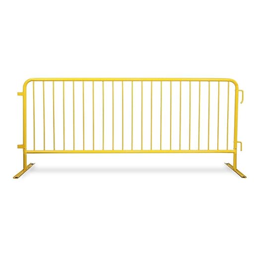 Crowd Control Warehouse Angry Bull Barricades Heavy Duty Crowd Control Metal Interlocking Barricade with Flat No-Trip Feet - 8.5 Ft. (Safety Yellow) (10 Pack)