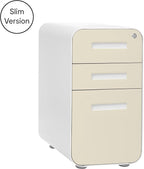 Laura Davidson Furniture Stockpile Slim 3-Drawer Mobile File Cabinet with Lock - Under Desk Metal Filing Cabinet, Legal/Letter File Folders, Wheels & Stationary Feet, Assembled, Ivory Faceplate