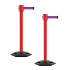 Montour Line MSR760 Set of 2 Retractable Belt Barrier Stanchion, Rubber Base, Red Post (35 ft Purple Belt)
