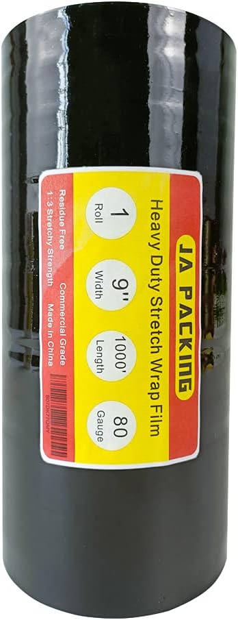 Stretch Wrap/Film Black Industrial Strength Extra Thick 9” x 1000ft 80 Gauge Clear Cling Mini Durable Shrink Wrap Film Roll Plastic Wrap for Moving/Packing Heavy Duty Adhering Packing Heavy Duty Film