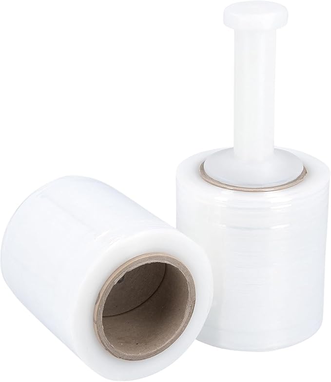PSBM 12 Rolls 4 Inch x 1000 Feet 80 Gauge Mini Stretch Film/Wrap with Plastic Handle, Heavy Duty Industrial Strength Clear Shrink Plastic Wrap for Moving, Packing, Shipping, Bundling & Storage