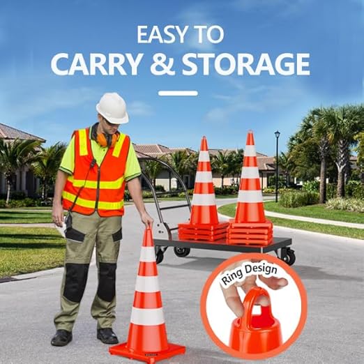 BATTIFE Traffic Safety Cones 36 Inch with Handheld, Orange Cones with Reflective Collar, Cones for Parking Lot, Sport & Driving Training, Road Safety, Construction Events (48 Cones)