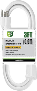EP 3 Ft Indoor Extension Cord, 12/3 SJTW Heavy Duty Extension Cable with 3 Prong Grounded Plug, 15 AMP Power Cord for Lawn, Garden, Appliances, White