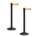 Crowd Control Warehouse CCW Series RBB-100 - Set of 2 Stanchion Retractable Belt Barriers - 7.5 Foot, Fluorescent Orange Belt with Black Post - Easy Assembly