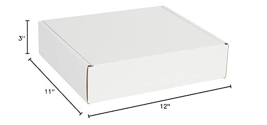 Box USA 12" Deluxe Shipping Boxes 12"L x 11"W x 3"H, 50-Pack - White Box Mailers for Packaging, Storage, Gifts or Bulk Business Orders
