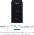 Scranton & Co 27.32" H x 18" D 3-Drawer Modern Metal Filing Cabinet with Pencil-Drawer, High-Sides, Letter Size, Patented Glide Suspension, for Small Office/Home Office, in Black