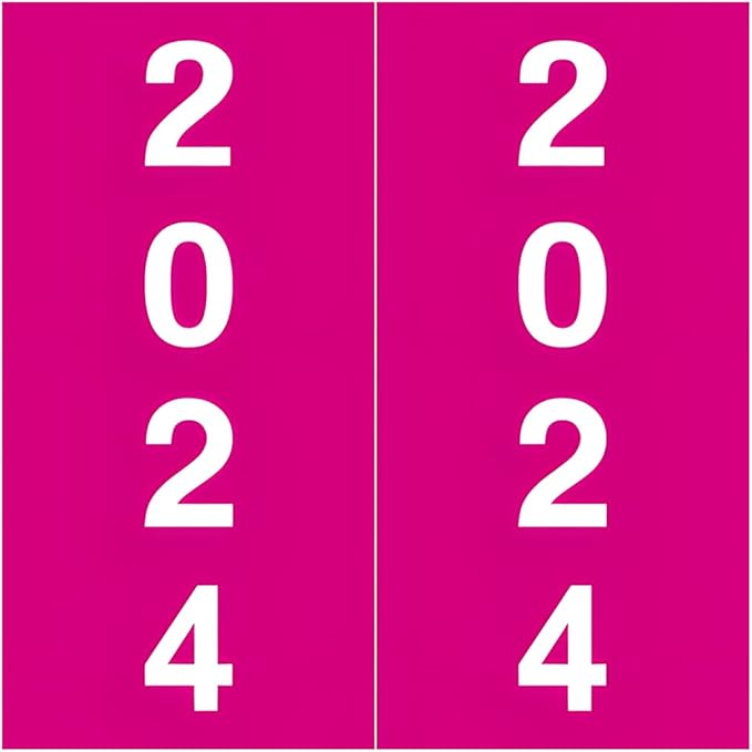 2024 Year Labels, Doctor Stuff 2024 Chart Stickers, Fuschia Color Coded, IFC AFV Style, USA Made Year Stickers for X-Ray Jackets, 500/Roll, 1 Roll, 1-7/8" x 1-7/8"