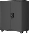 GREATMEET 31.5" H Lockable Storage Cabinet, Small Locking Cabinet with Doors and Adjustable Shelves, Metal Garage Storage Cabinets, Utility Cabinets for Office,Home,Garage,Classroom, Black