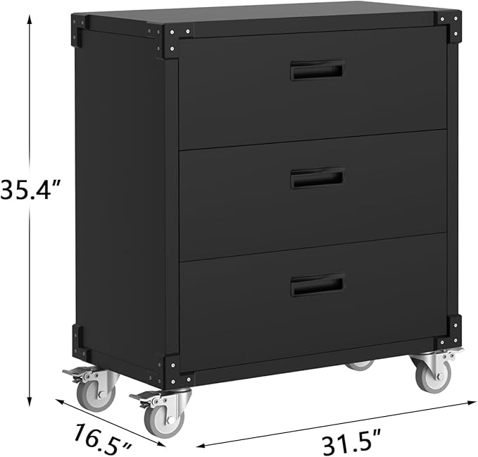 3 Drawer Rolling Tool Cabinet Heavy Duty Garage Storage On Wheels Mobile Metal Workbench for Warehouse, Basement & Workshop |Easy to Assemble
