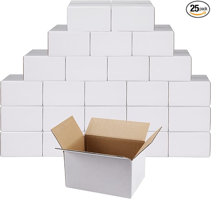 Hoikwo 7x5x4 Inches Small White Shipping Boxes Set of 25, Sturdy Cardboard Boxes for Small Business for Packaging Mailing