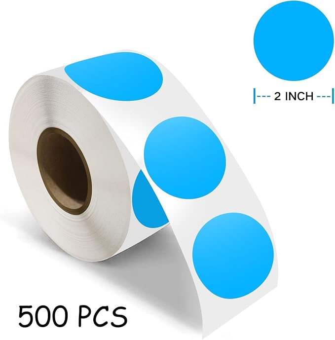 500 PCS Dot Sticker Tape 2" Inch Round Color Coding Labels Removable Writable Circle Floor Decal for Marking Organizing Social Distancing Blue