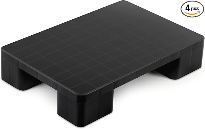 4 Pcs Plastic Pallet for Basement Storage Easy Stack Lightweight Floor Pallet Display Flooring Room Supermarket Christmas, Support up to 2000 Lbs (23'' L X 16'' W X 4.7'' H,Black)