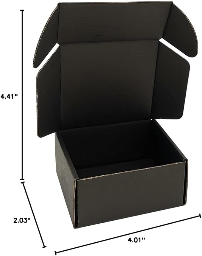 4x4x2'' Small Shipping Boxes 25 Pack, Black Corrugated Cardboard Mailers for Small Business (CM442B25)