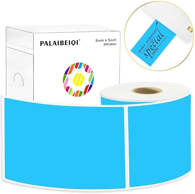3x5 Inch Thermal Label Stickers,300Pcs Waterproof Rectangle Labels for Storage Bins,Moving Boxes,Address & Inventory Organization,Small Business Labeling,Sky Blue