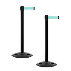 Crowd Control Warehouse CCW Series WBB-200 - Set of 2 Stanchion Retractable Belt Barriers - 11 Foot, Light Green Belt with Black Post - Easy Assembly
