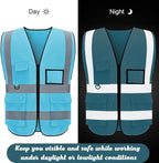 BeautyWill Safety Vest 10 Pack Customize Logo Class 2 High Visibility Reflective Vest with 5 Pockets Construction Security Work Vest ANSI/ISEA Standards