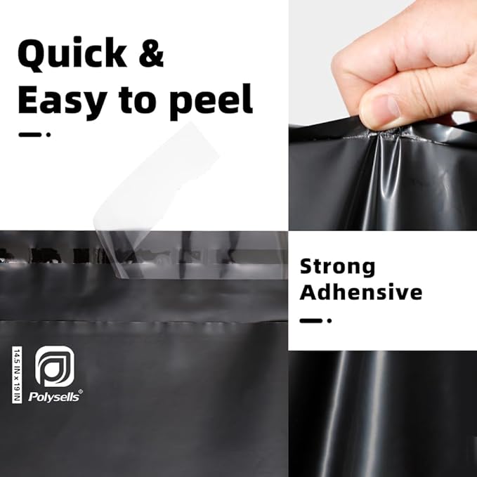 POLYSELLS 1000 pcs 14.5x19 Inches Black Poly Mailers Shipping Envelopes, Strong Adhesive Sealing, Waterproof, and Tear-resistant Postal Mailing Bags for Clothing, Books, and Accessories